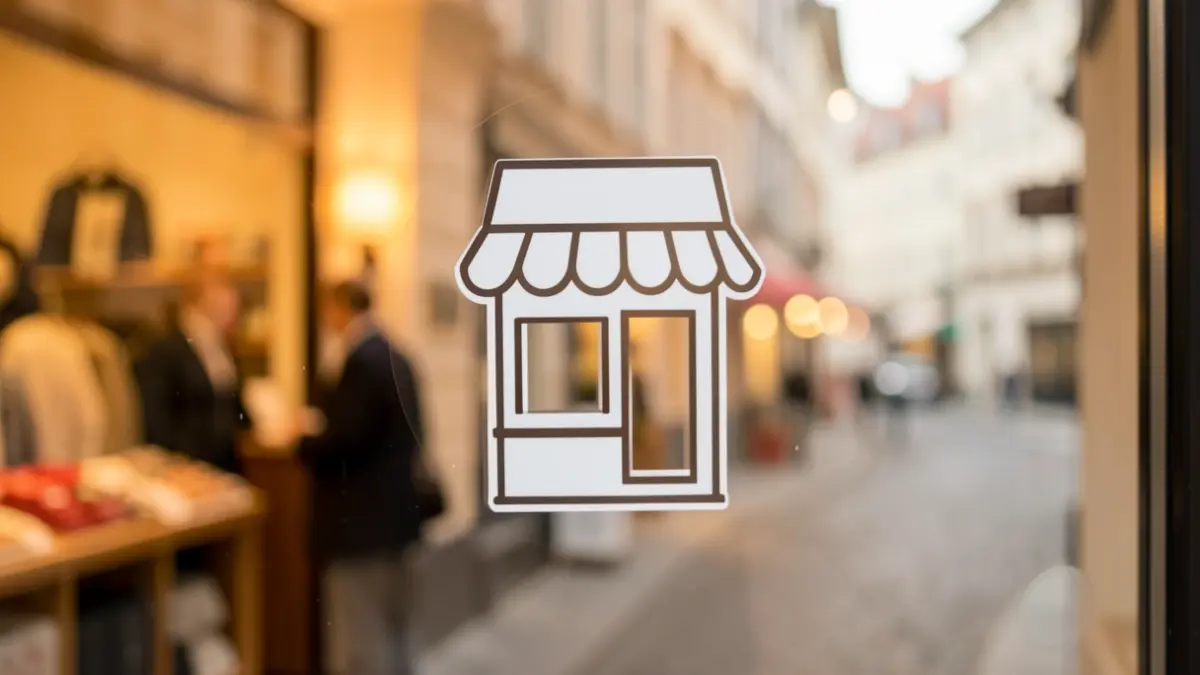 Generic image of a local business support sticker on a shop window.