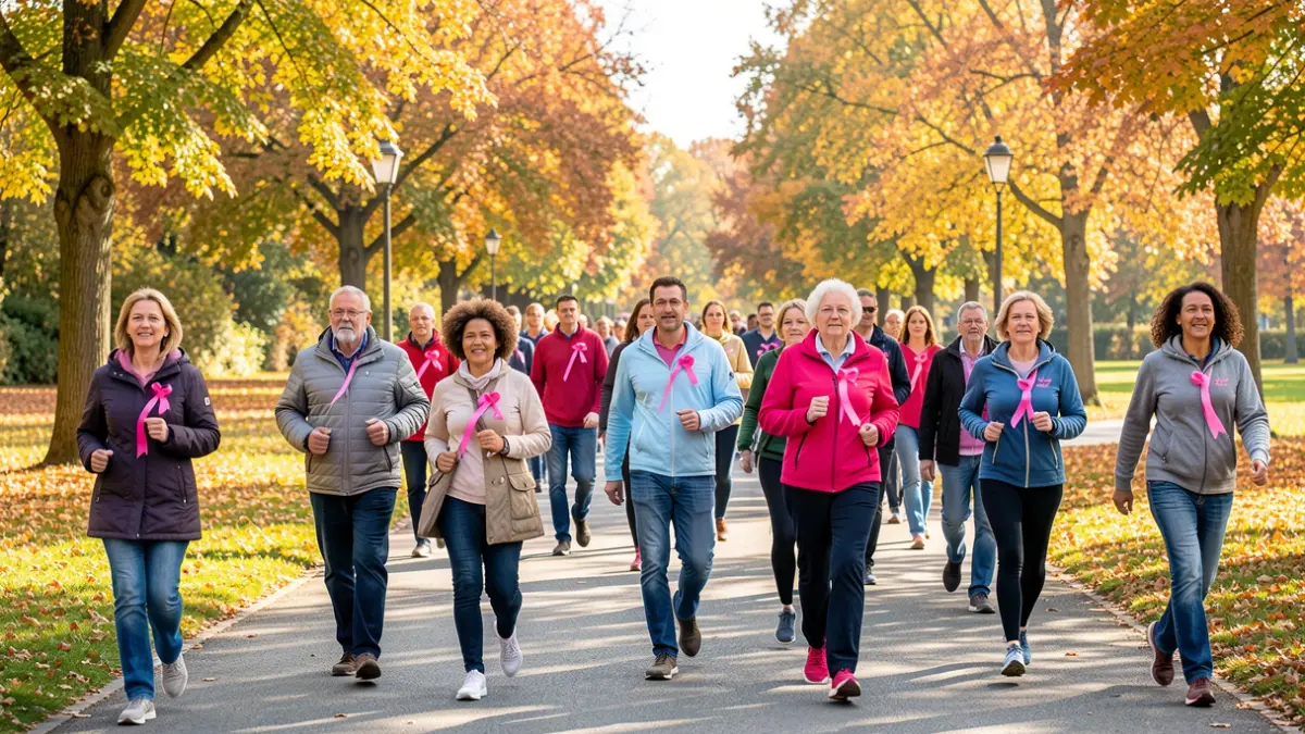 Image générique de personnes participant à une marche pour Octobre Rose.