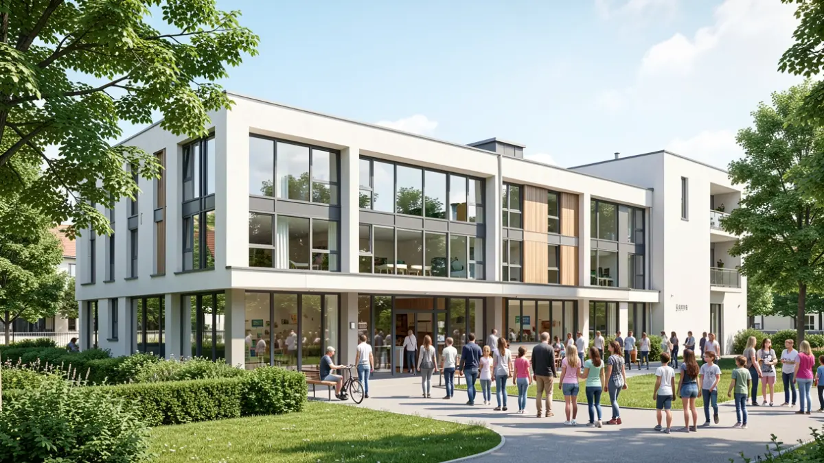 Façade moderne et confortable de l'école rénovée de la deuxième chance à Ruelle-sur-Touvre.