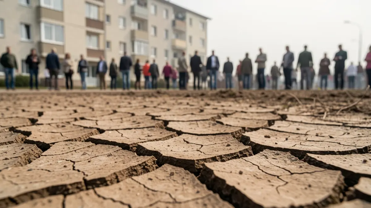 Image générique de fissures dans le sol et d'une façade de bâtiment.
