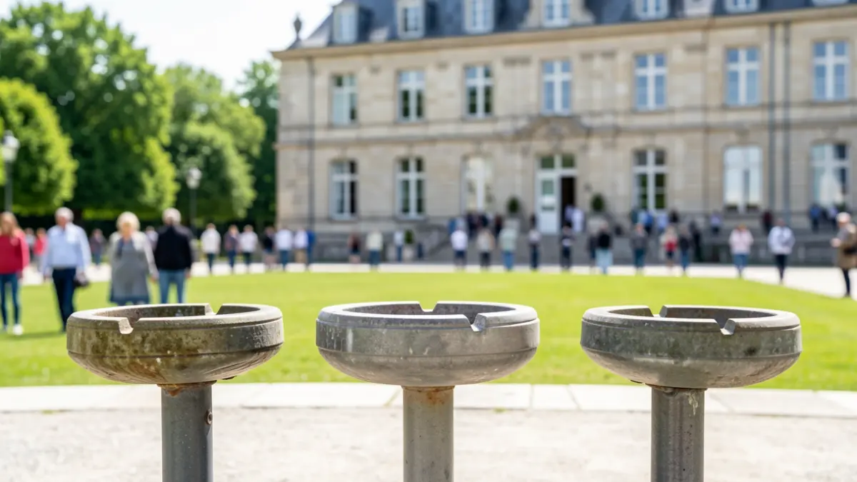 Trois cendriers sur pied installés devant la mairie de Saint-Quentin-de-Baron dans le cadre du programme #MonMégotOuIlFaut.