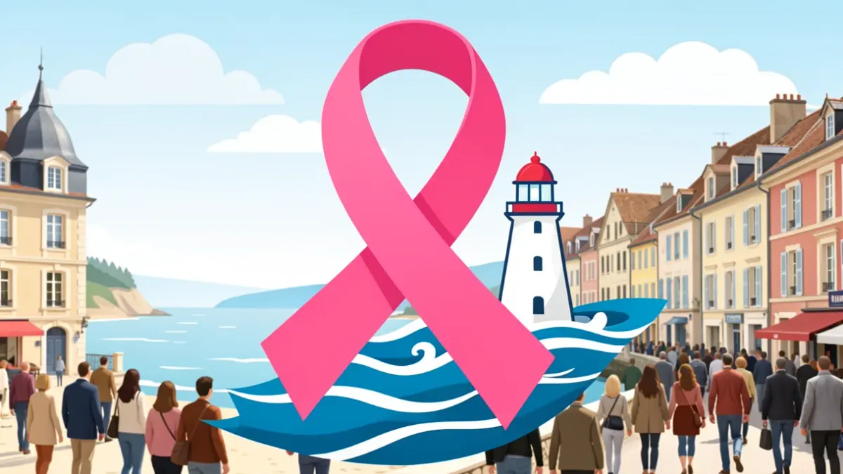 Generic image of breast cancer awareness in Sainte-Marie-de-Ré, symbolized by a pink ribbon and marine elements.