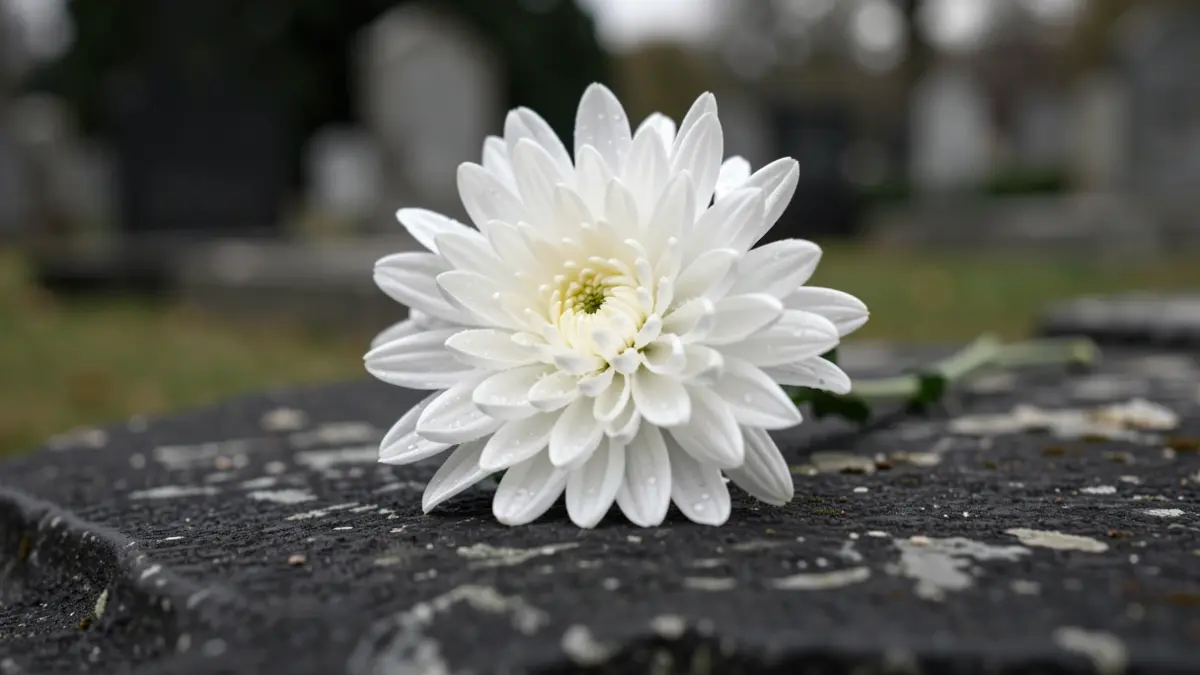 Generic image of chrysanthemums on a tombstone.