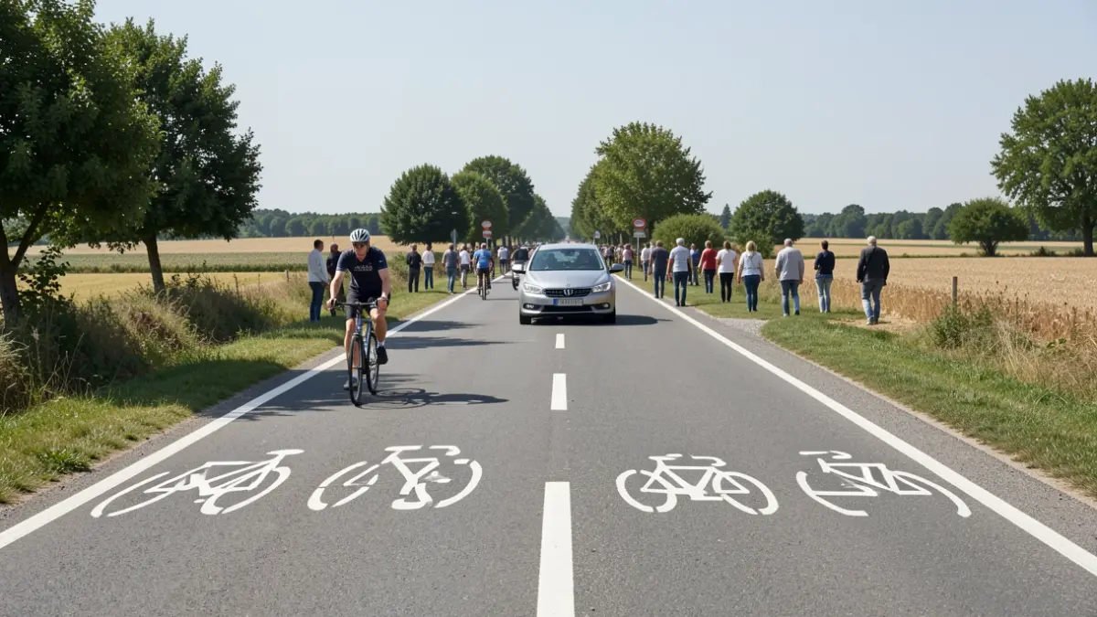 Image générique de chaucidou avec cycliste et voiture.