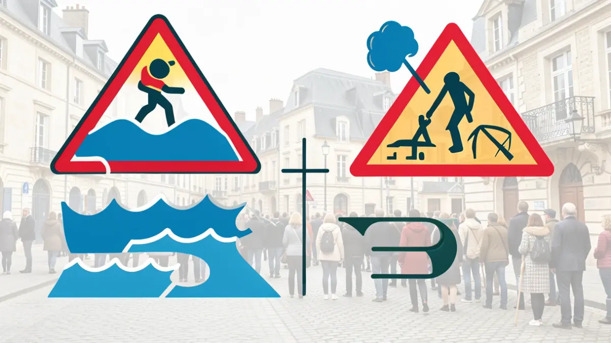 Generic image of symbols representing natural risks and preparedness, with elements suggesting community action and education.