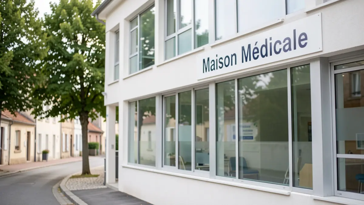 Image générique d'une maison médicale moderne dans une petite ville française.