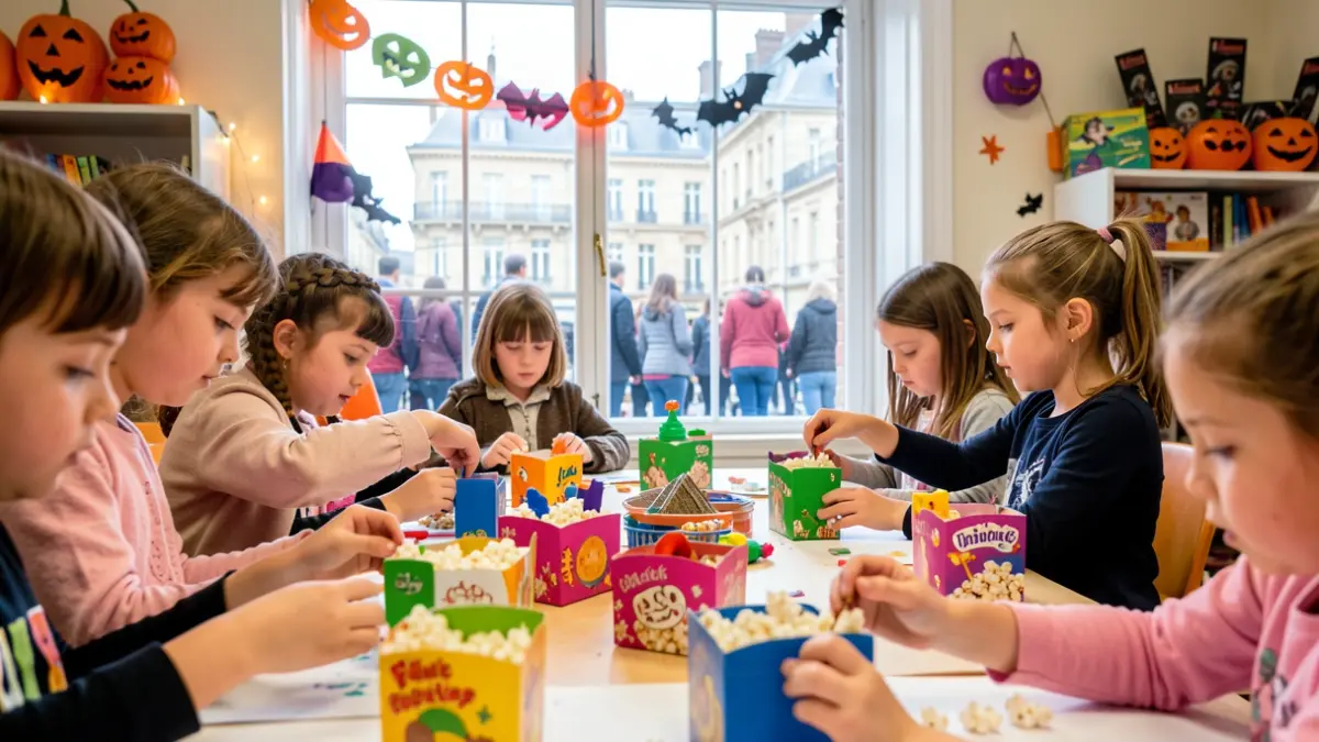 Generic image of children participating in creative workshops themed around cinema and Halloween.