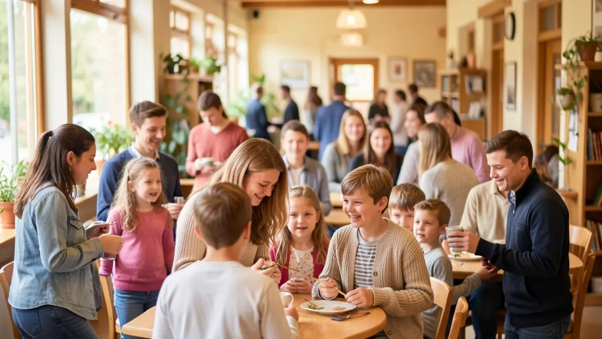 Generic image of young people and families in a warm community setting, suggesting connection and mutual support.